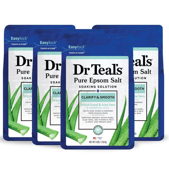 Dr Teal's Sel d'Epsom Pur Clarifiant & Lissant avec Hamamélis & Aloe Vera 3 lbs (Lot de 4)