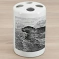 thumbnail image 1 of Manatee Ceramic Toothbrush Holder, Sea Cows Vintage Engraved Style Illustration Old Hand Drawn Animal, Decorative Versatile Countertop for Bathroom, 4.5" X 2.7", Charcoal Grey White Grey, 1 of 4