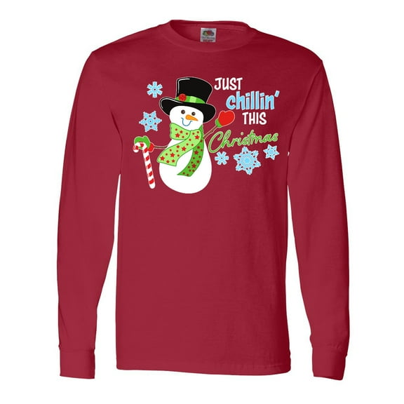 Inktastic Just Chillin' This Christmas Fun Snowman in Top Hat Long Sleeve T-Shirt