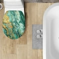 thumbnail image 4 of SEANATIVE Green Gold Marble Toilet Lid Cover Set Wear-Resistant Flannel Fabric Toilet Cover Reusable Toilet Seat Cover Protector Toilet Tank Dust Cover Bathroom Decorative Accessories, 4 of 6