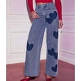 thumbnail image 6 of Women'S Baggy Heart Print Wide-Leg Jeans High Waisted Vintage Washed Casual Loose Denim Pants Trousers Blue XXL, 6 of 10