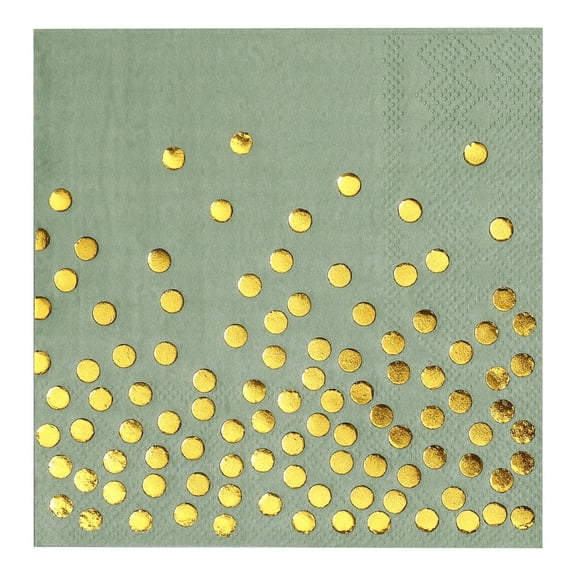 Sage Green Napkins 2 Ply Cocktail Gold Foil Dots for Birthday Party Supplies 60 Pcs