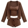 thumbnail image 2 of Karymi Womens Tops Polka Dot 3 Piece Set, Long Sleeve Button Front Cardigan, Square Neck Crop Cami Top, Drawstring Elastic Waist Shorts, Vacation Outfit, 2 of 7