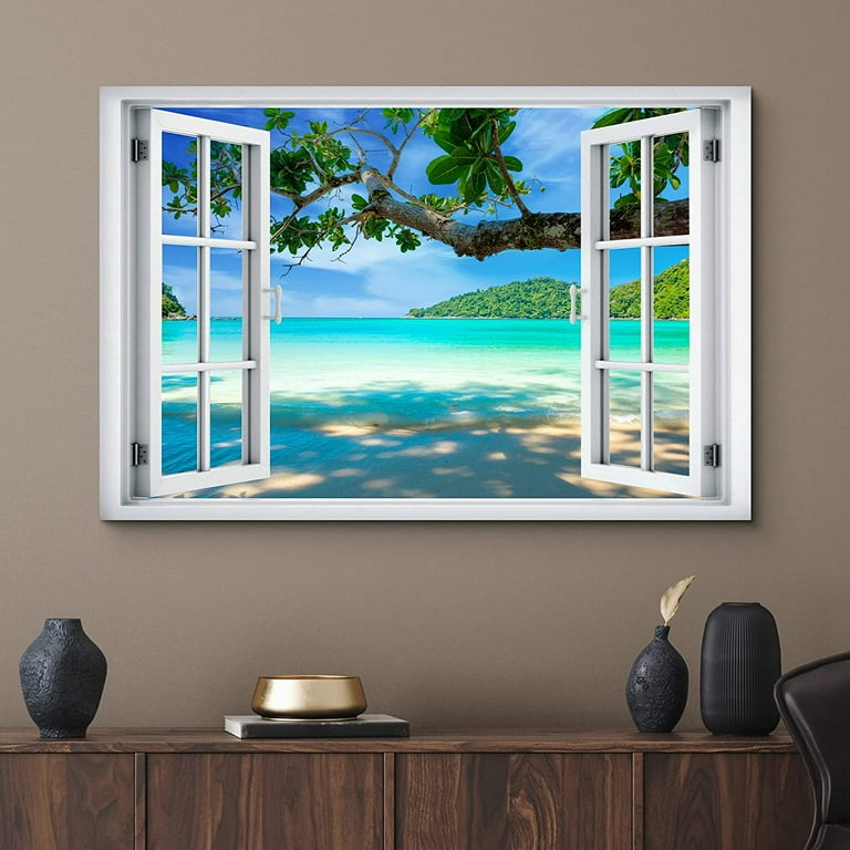 wall26 Canvas Print Wall Art Window View Tropical Island Beach