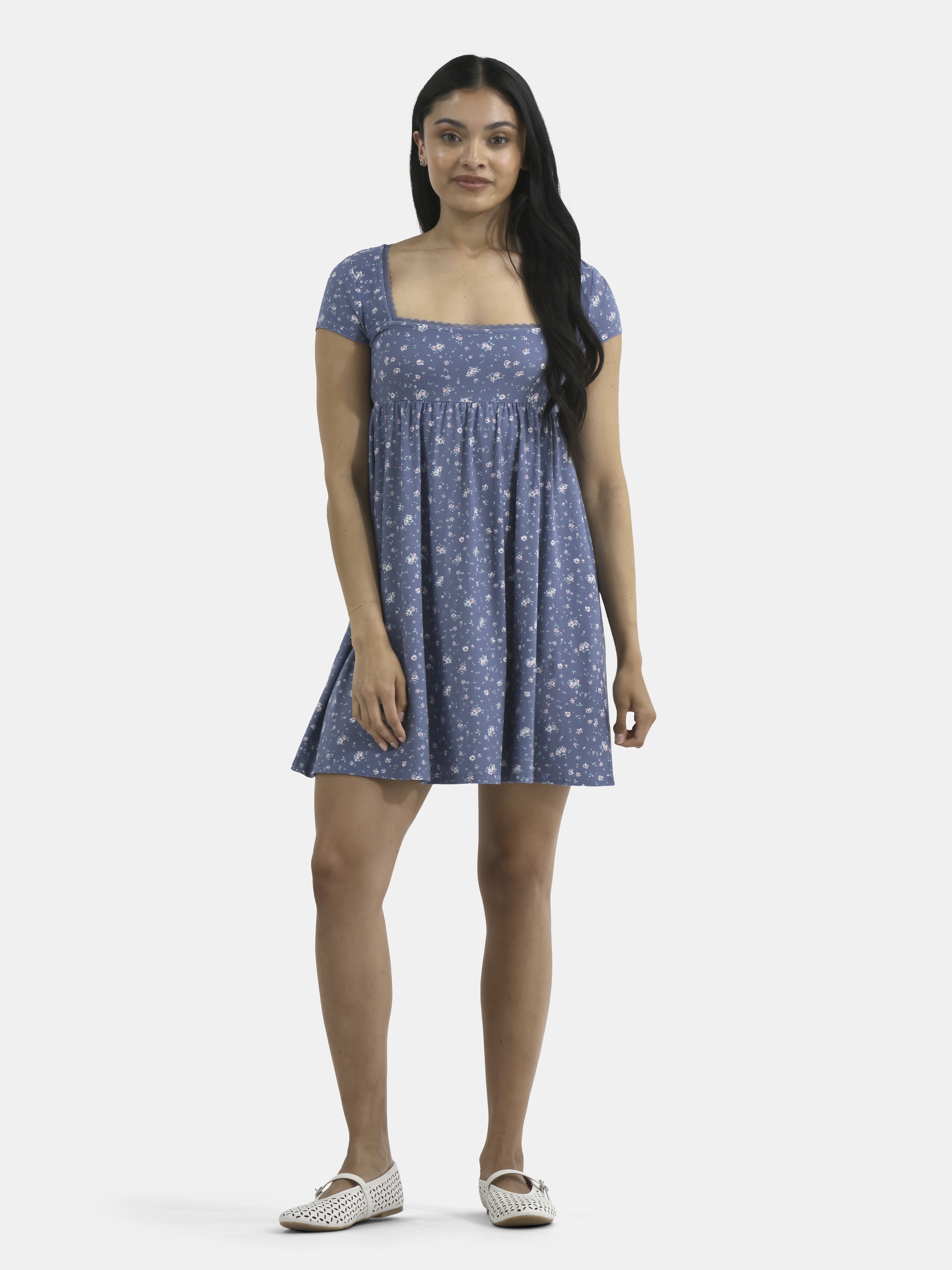 No Boundaries Babydoll Dress with Cap Sleeves, Women's