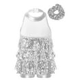 thumbnail image 2 of Alvivi Kids Girls Sequins Latin Rumba Salsa Dance Tassel Dress Ballroom Dancewear with Hair Tie Silver 4, 2 of 7