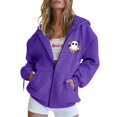 thumbnail image 2 of YVNAURA Women's Halloween Zip Up Sweatshirt Long Sleeve Full Zip Hoodie Cute Pumpkin Ghost Bat Print Oversized Sweatshirt with Pockets Loose Fit Fall Casual Spooky Top 1 Pack, Dark Purple,L, 2 of 5