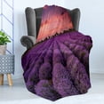 thumbnail image 4 of Dark Purple Soft Flannel Fleece Blanket, Lavender Field Photo with Burnt Sienna Toned Sunset Sky Tree Silhouettes, Cozy Plush for Indoor and Outdoor Use, 70" x 90", Coral and Purple, by Ambesonne, 4 of 5