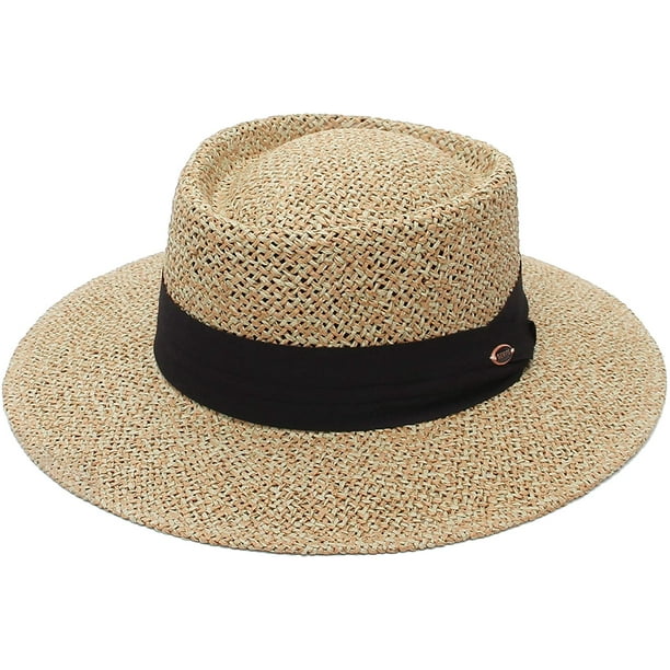 Women Men Straw Sun Hats Wide Brim UPF Sun Protection Pork Pie Fedora  Summer Beach Hat for Holiday Outdoor Travel 
