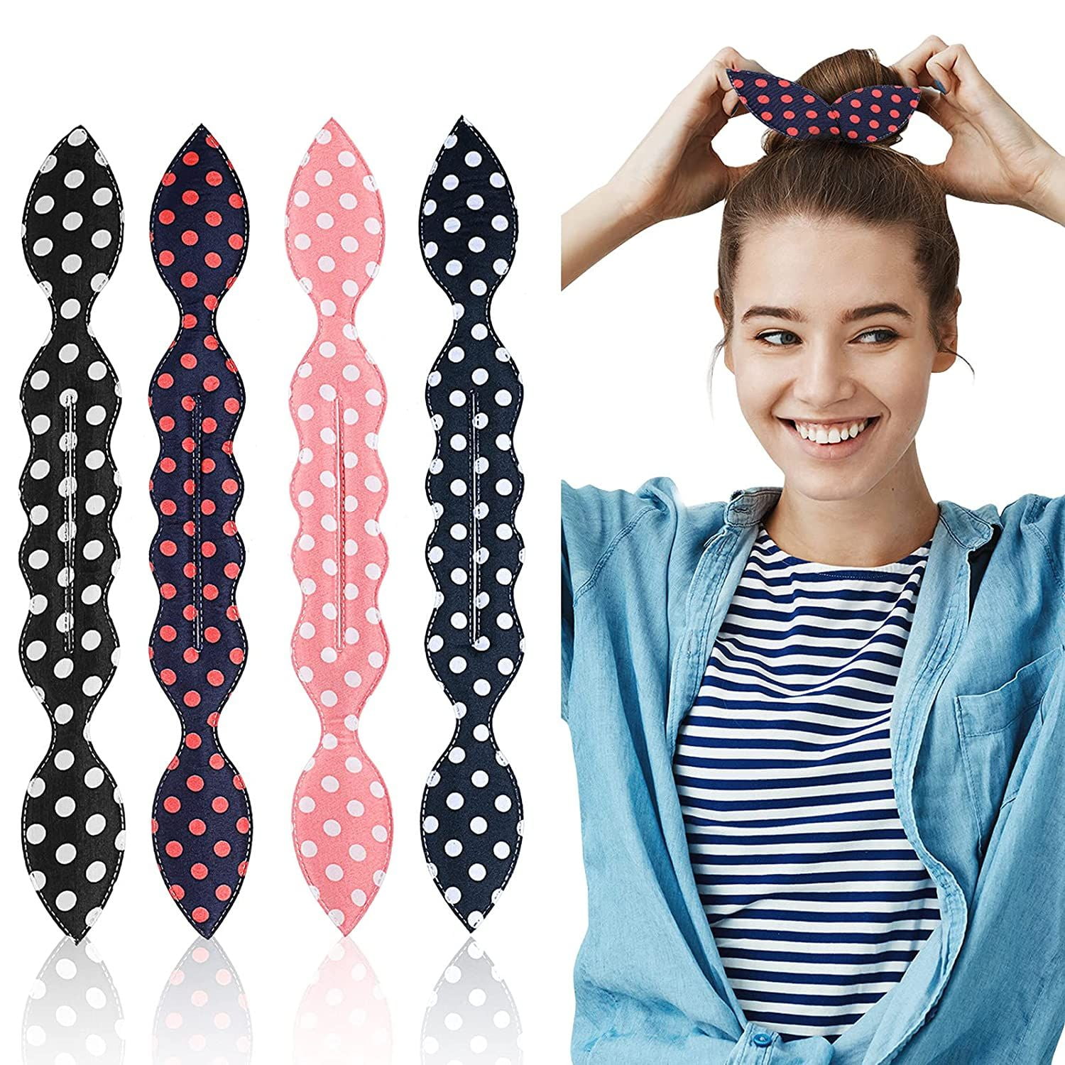 4 Pieces Magic Rabbit Ear Sponge Magic Hair Bun Maker Foam Sponge Bun