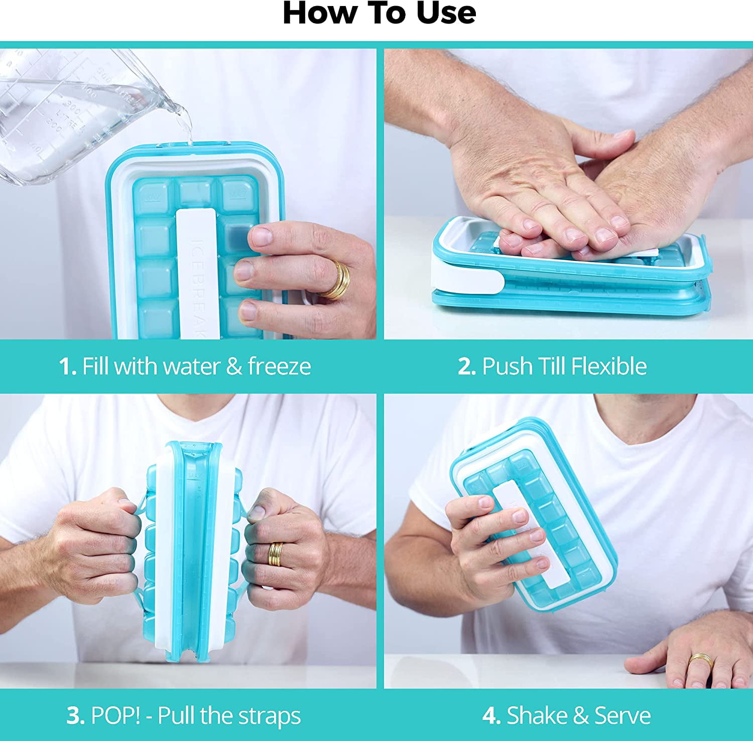 2.0 Ice Cube Tray with Lid - 18 Cubes Per Unit, Sanitary Silicone Freezer Molds, Space Saving Design,  & Dishwasher Safe