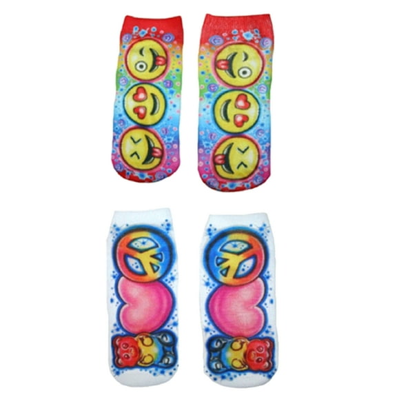 Air Brushed Graphics Junior Women's No Show Socks, 2 Pairs One Size (Heart Peace/Faces)