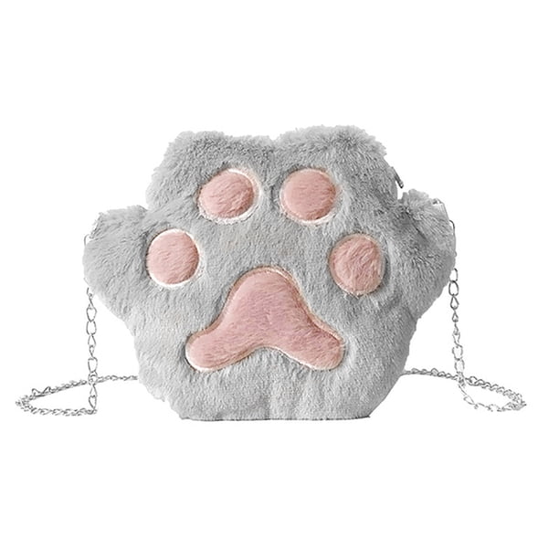 Bolso De Hombro De Felpa Con Pata De Gato Para Mujer, Minibolso Cruzado Con Cadena Para Chicas Adolescentes Minnieouse AP006852-02