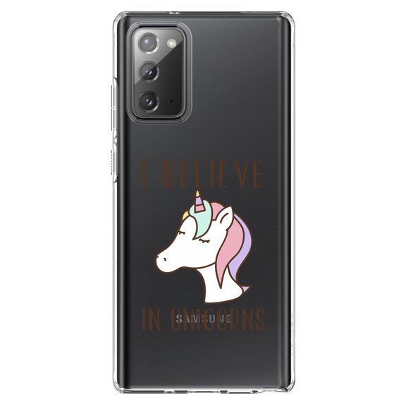 DistinctInk Clear Shockproof Hybrid Case for Galaxy Note 20 ULTRA (6.9" Screen) - TPU Bumper Acrylic Back Tempered Glass Screen Protector - I Believe in Unicorns