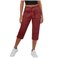 thumbnail image 6 of TaTaai Spring Summer Solid Color Drawstring Pants for Women High Waist Elastic Casual Cargo Trousers with Zip Pockets 7/8 Length Loose Fit Daily Beach Wear Gift, 6 of 6