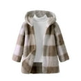 thumbnail image 4 of UQJfacai Girls Fleece Jacket Sherpa Plaid Long Sleeve Winter Coat Kids Fall Casual Open Front Hooded Cardigan Outerwear 2-8 Years, 4 of 7