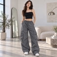 thumbnail image 4 of Womens Cargo Pants Elastic Wide Leg Baggy Pants Workout Sweatpants High Waisted Stretchy Casual Hiking Joggers XL, 4 of 4