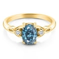 thumbnail image 2 of Gem Stone King 18K Yellow Gold Plated Silver Persian Blue Moissanite and White Moissanite 3-Stone Rings for Women (1.46 Cttw, Gemstone, Oval 8X6MM, Available in Size 5, 6, 7, 8, 9), 2 of 5