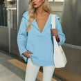 thumbnail image 4 of Olyvenn Women's Hoodies Oversized Sweatshirts Casual Fleece V Neck Long Sleeve Hooded Loose Fall Winter Pullover Tops Blue S, 4 of 5