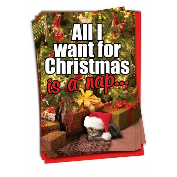 12 Funny Merry Christmas Cards Pack (1 Design, 12 Cards) - Cat Nap B1124