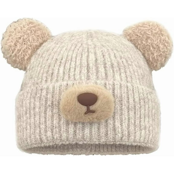 Crochet Beanie Bear Ear Cute Shape Knitted Hats Warm Plush Slouchy Winter Hat Skin-Friendly Fuzzy Animal Skull Cap