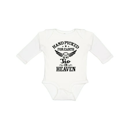 

Inktastic Handpicked for Earth by My Tio in Heaven with Angel Wings Gift Baby Boy or Baby Girl Long Sleeve Bodysuit