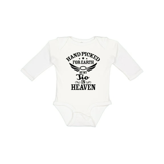 Inktastic Handpicked for Earth by My Tio in Heaven with Angel Wings Boys or Girls Long Sleeve Baby Bodysuit