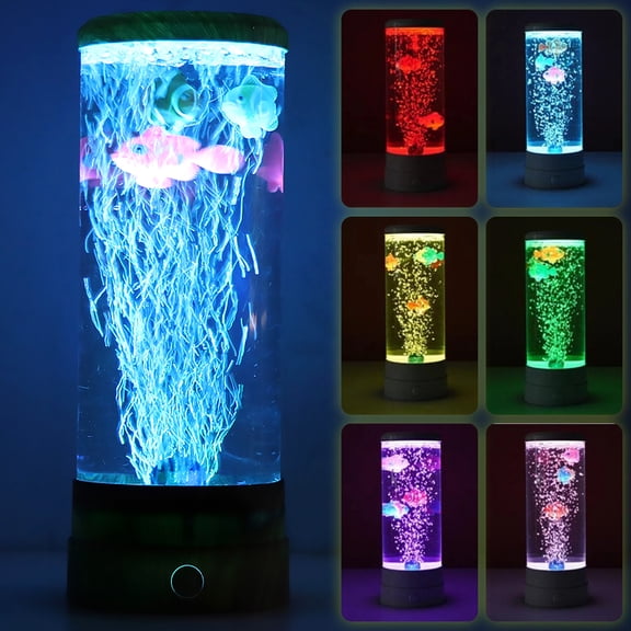 Lieonvis LED Fish Lamp Round with Vibrant 6 Color Changing Light Effects. The Large Sensory Synthetic Jelly Fish Tank Aquarium Mood Lamp.Ideal Gift