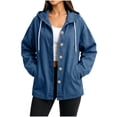 thumbnail image 2 of Smsaxvxz Women's Denim Hooded Jacket Fall Fashion Oversized Drawstring Button Jean Coat with Pockets Blue M, 2 of 9
