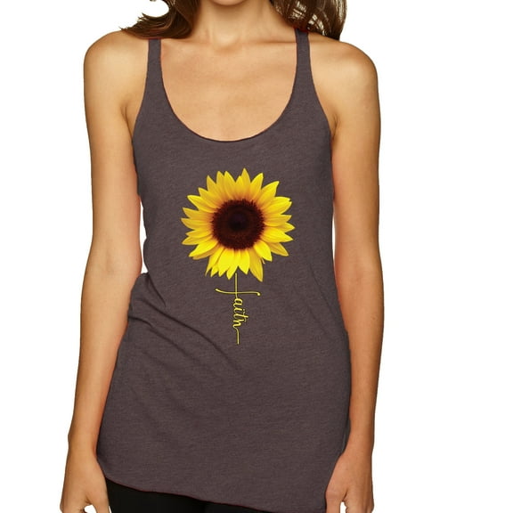 Sunflower Christian Faith Cross Inspirational/Christian Tri-Blend Racerback Tank Top, Brown, X-Large