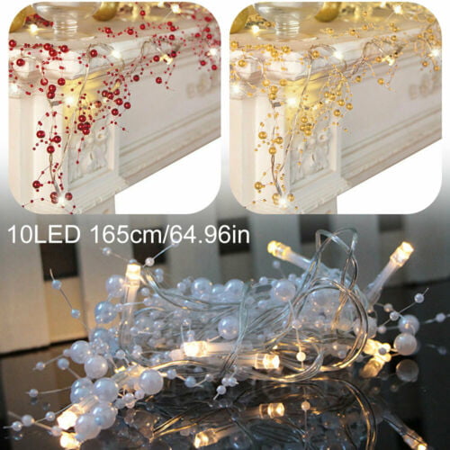 Cordless Lighted Silver Berry-Beaded Holiday Christmas Garland Decoration 3Color 