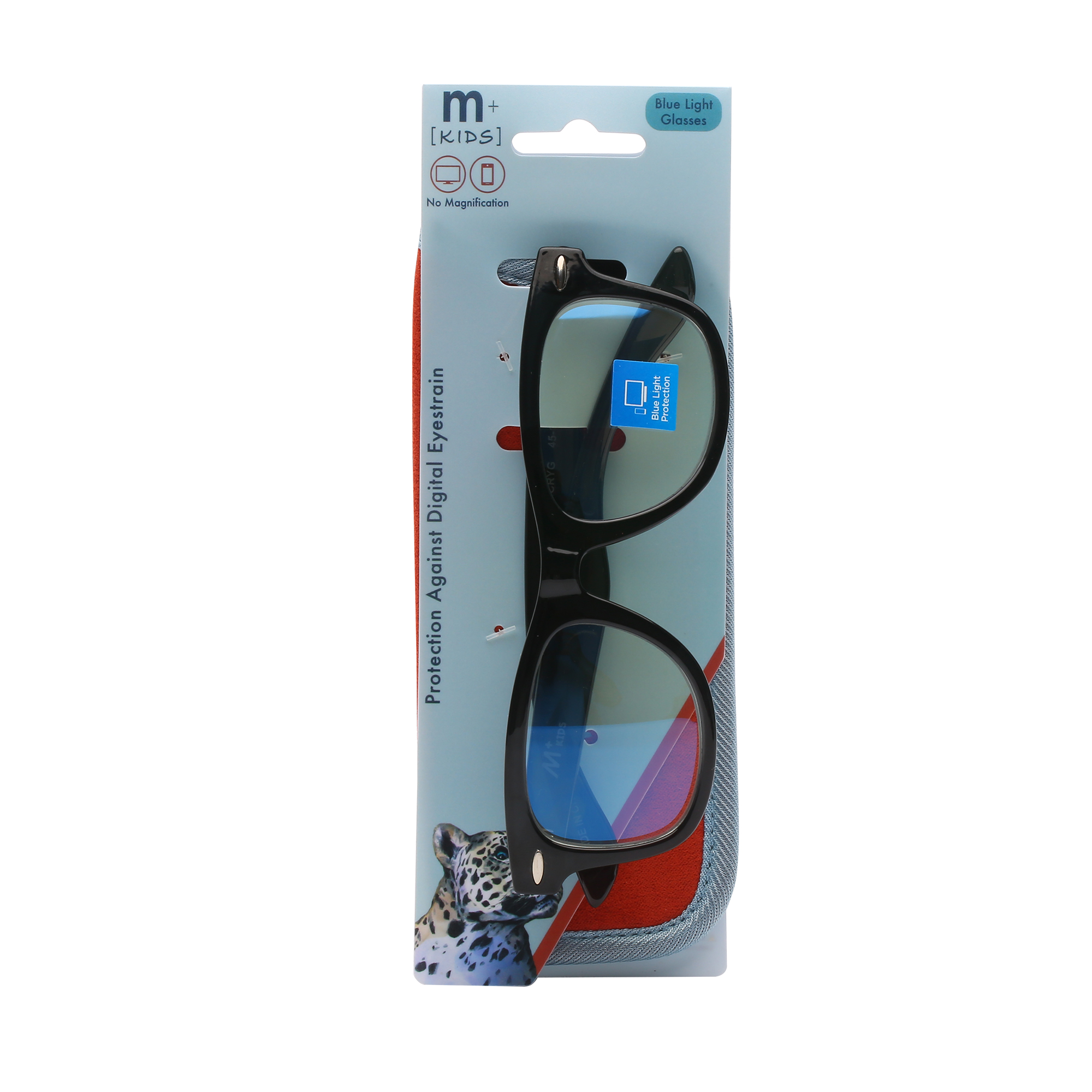 M+ Plano Blue Light Lens Injection Boys Frames, Jay, Grey Crystal, 45.0-18.5-125, with Case