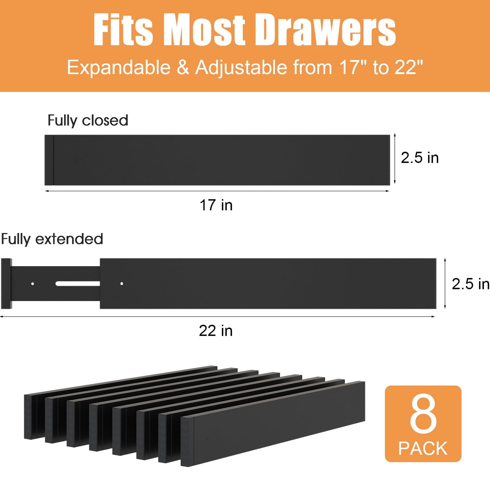 Bamboo Drawer Dividers,17-22" Adjustable Kitchen Drawer Organizer for Clothes,4 Pack Expandable Drawer Organization Separators for Bedroom,Bathroom,Dresser and Office