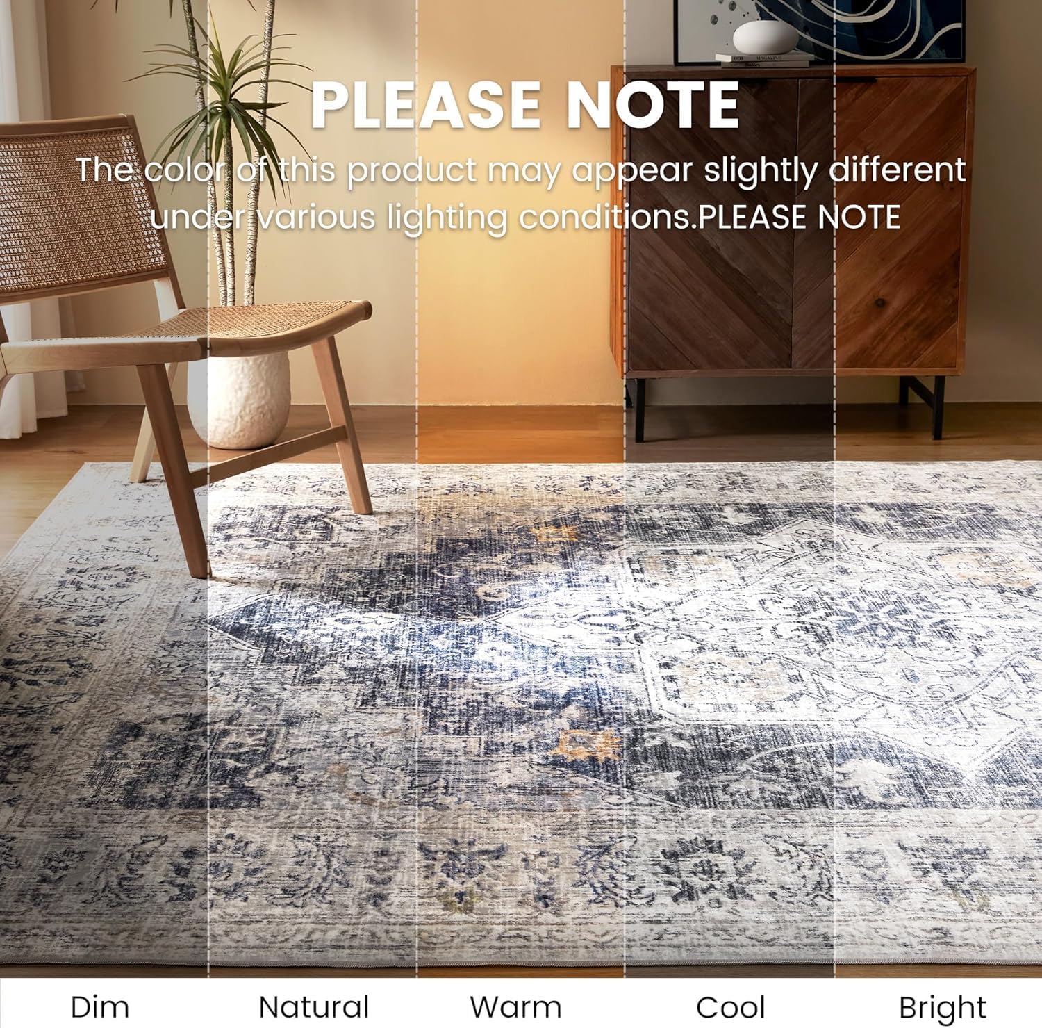 Sleep Zone 2x6 Area Rug for Bedroom, Machine Washable Area Rugs for Living Room, Low Pile Lightweight Non Slip Carpet, Vintage Rug for Dining Room, Home Office, Teal