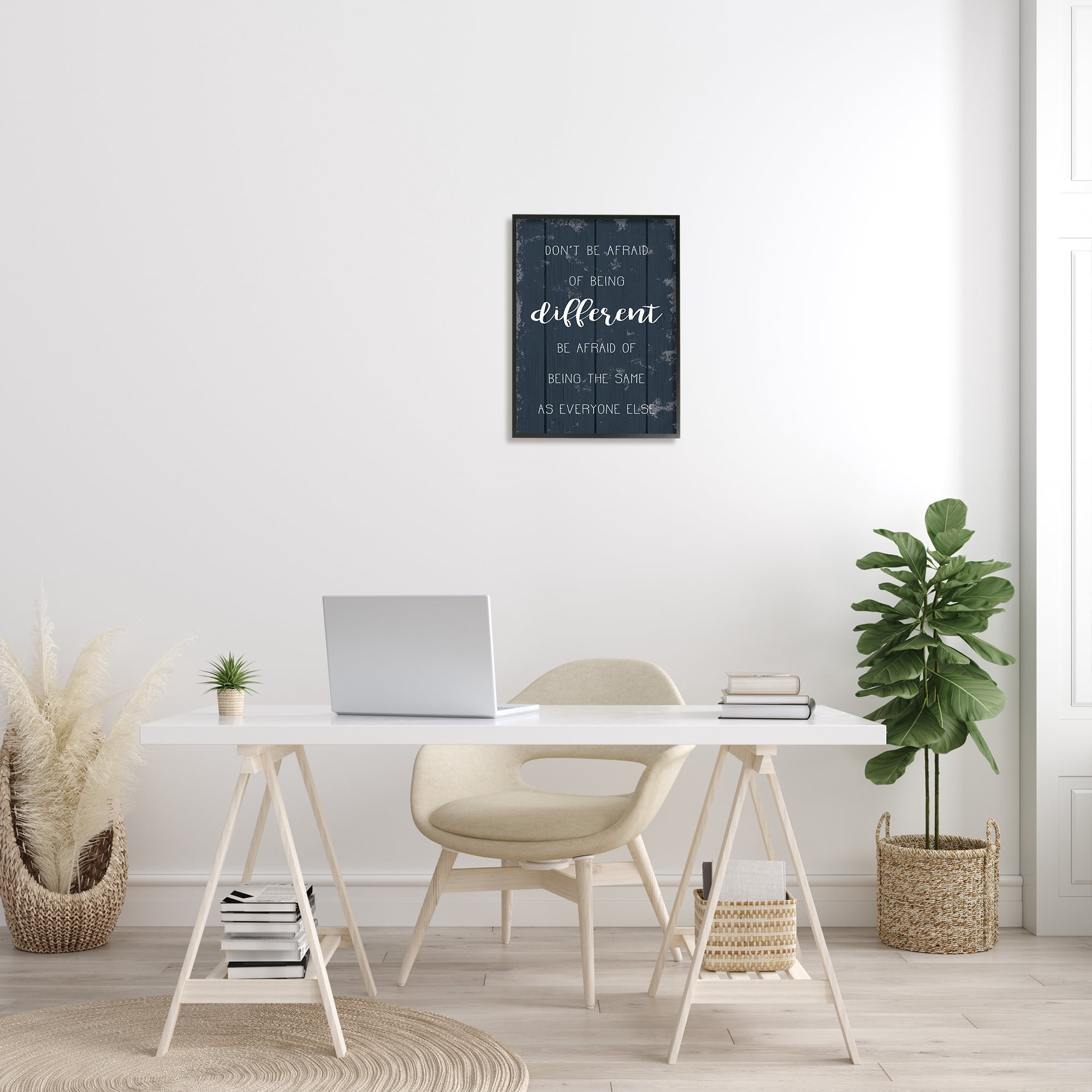 Stupell Industries Don't Be Afraid Blue Wood Texture Inspirational Word Design Framed Wall Art by Daphne Polselli