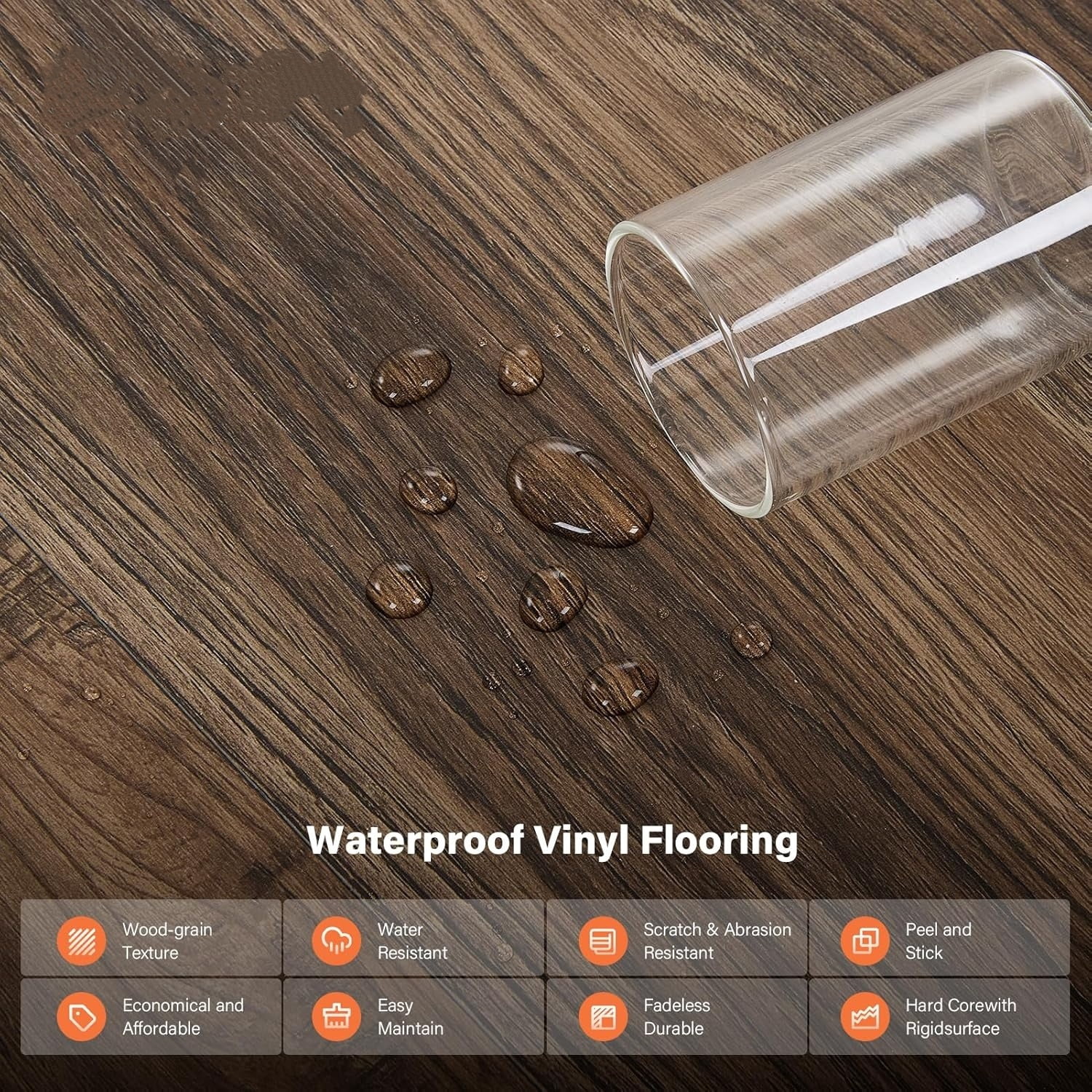Peel and Stick Floor Tile,  36-Pack 54 Sq.Ft Self Adhesive Vinyl Plank Flooring Wood Grain Look 36x6 Inch Waterproof Tile Sticker for Bedroom, Living Room, Kitchen, RV (Smoked Brown)