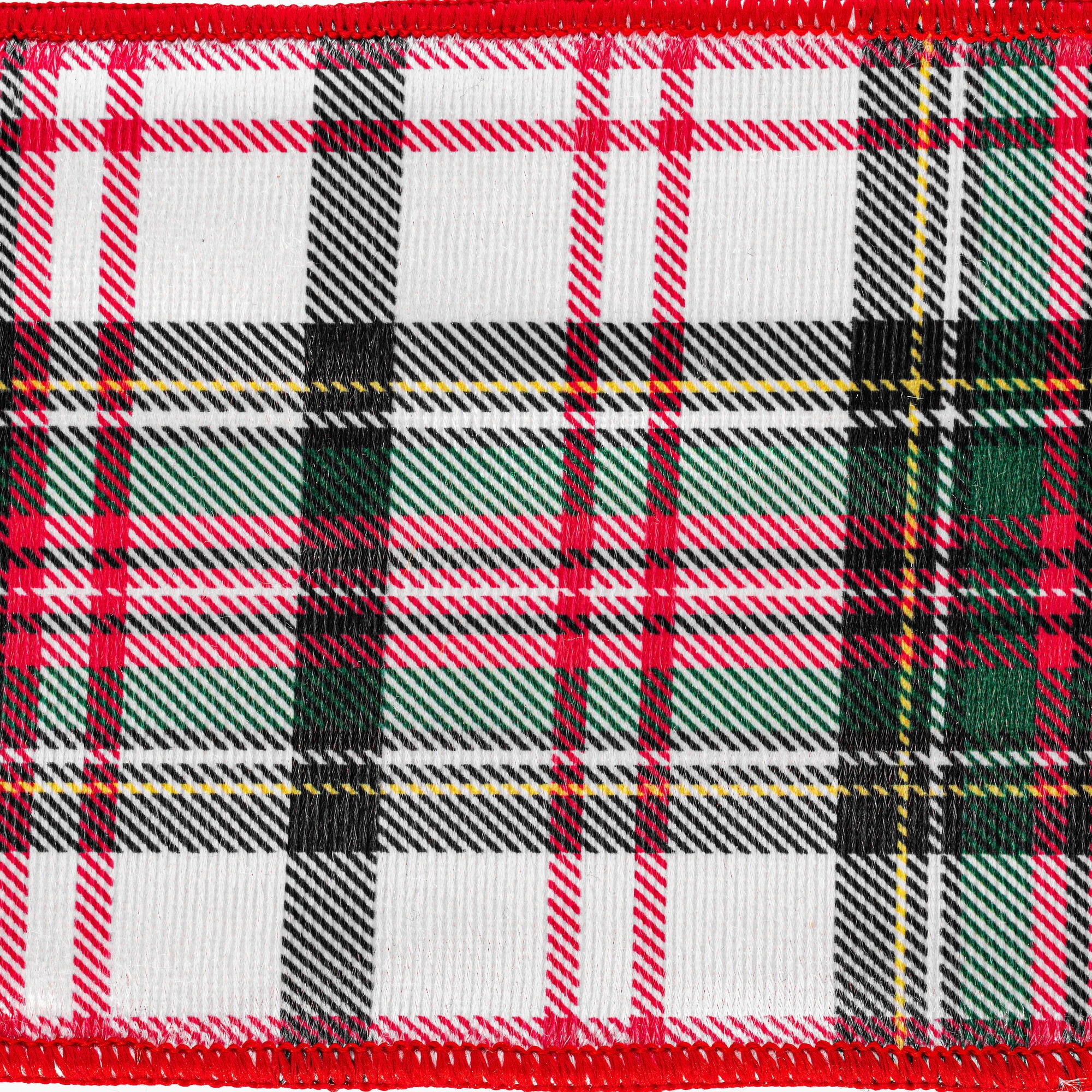Vickerman 4" x 10 Yards White/Red/Green Plaid Wired Edge Christmas Ribbon.