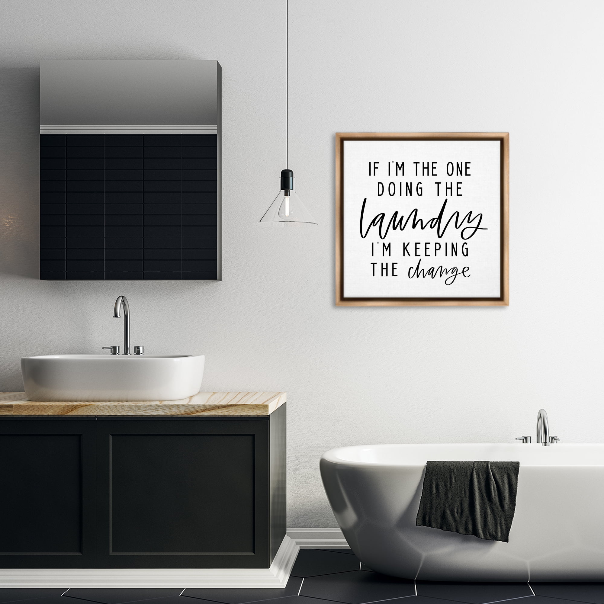 Stupell Industries Keeping The Change Laundry Bath & Laundry Painting Brown Floater Framed Canvas Art Print Wall Art, 25 x 25
