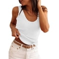 thumbnail image 3 of Tank Tops for Women Ribbed Boho Vacation Tops Summer Casual Scallop Trim Scoop Neck Sleeveless Sweater Vest, #02 White XXL, 3 of 7