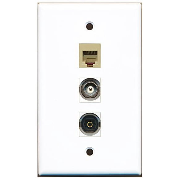 RiteAV - 1 Port Phone RJ11 RJ12 Beige and 1 Port Toslink and 1 Port BNC Wall Plate