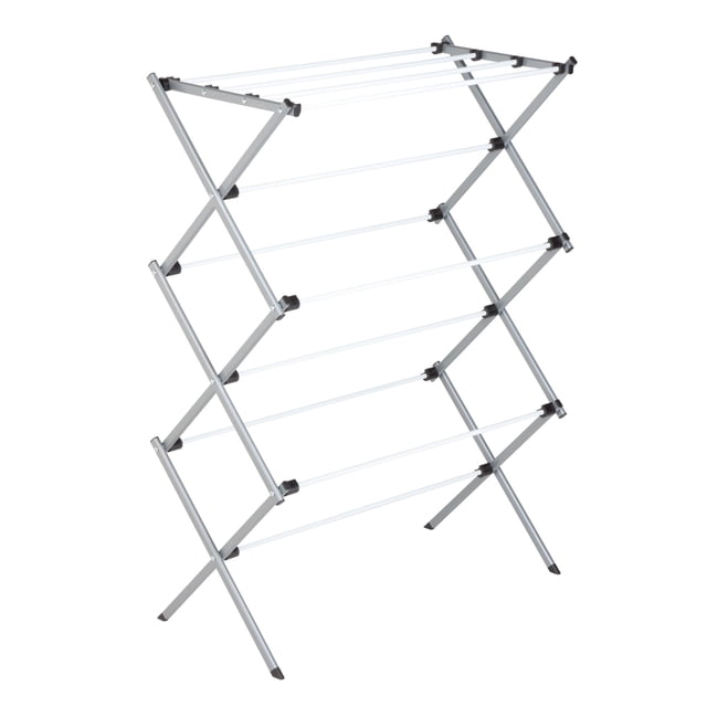 Folding 42-Inch Clothes Drying Rack Silver White