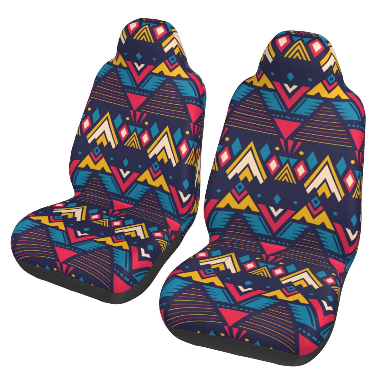 TEQUAN Front Seat Covers, Exotic Style Tribal Geometry Pattern 2 Piece Car Seat Cover Fit Most