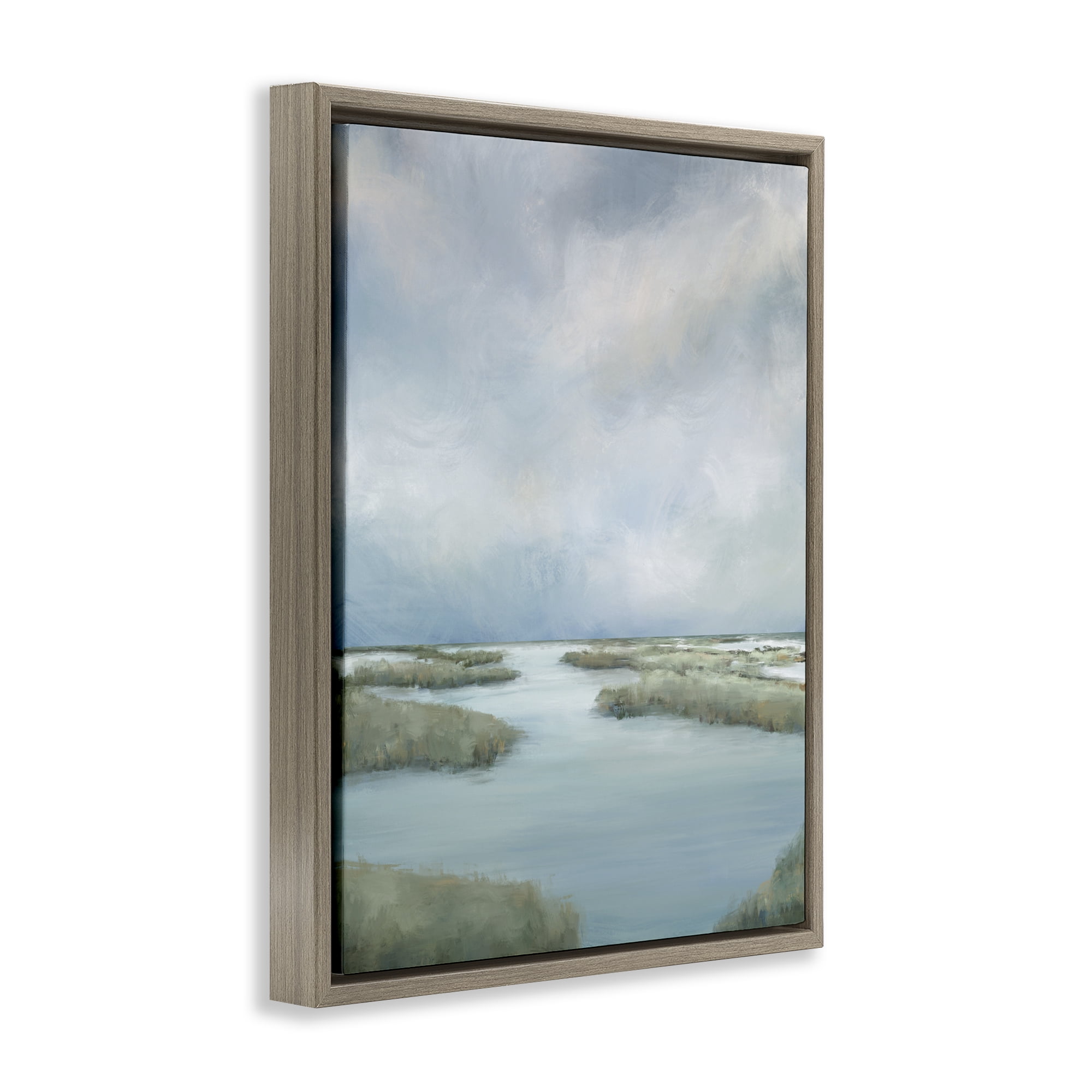 Hazy Marsh Land View Brown Framed Floater Canvas Wall Art, design by Leah Noel Art