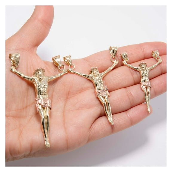 Textured Jesus Crucifix Pendant Unisex Adult Solid 10K Yellow Rose Gold, All Sizes - Goldum NYC