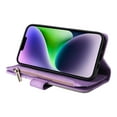 thumbnail image 5 of Multifunctional Case for iPhone 14 Plus,Card Slots[RFID Blocking],Durable Flip Folio Kickstand Magnetic Closure Leather Zipper Wallet Wrist Strap Shockproof Case For iPhone 14 Plus, Purple, 5 of 12