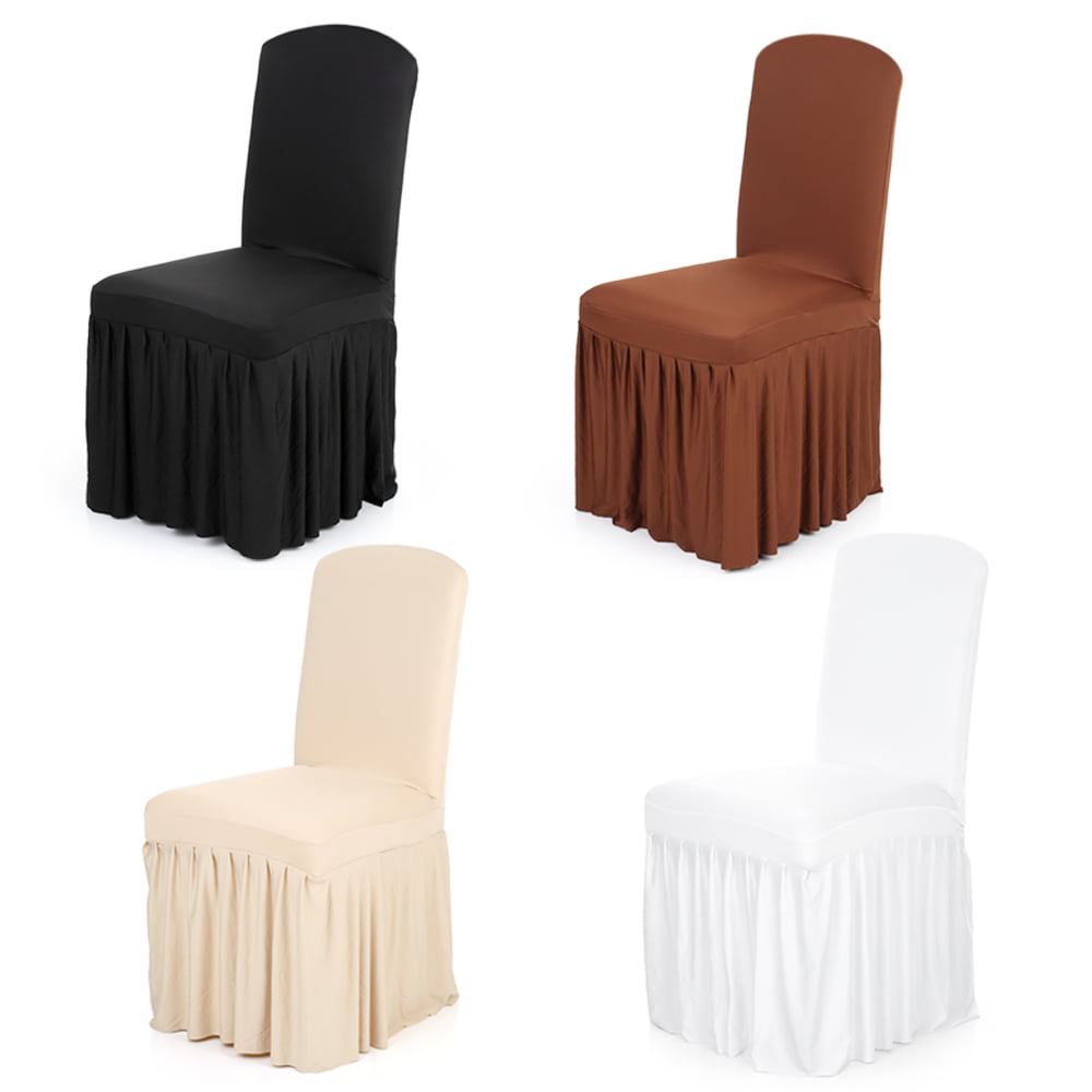 Wedding Banquet Spandex Pleated Skirt Style White Ruffled Slipcover Chair Cover 