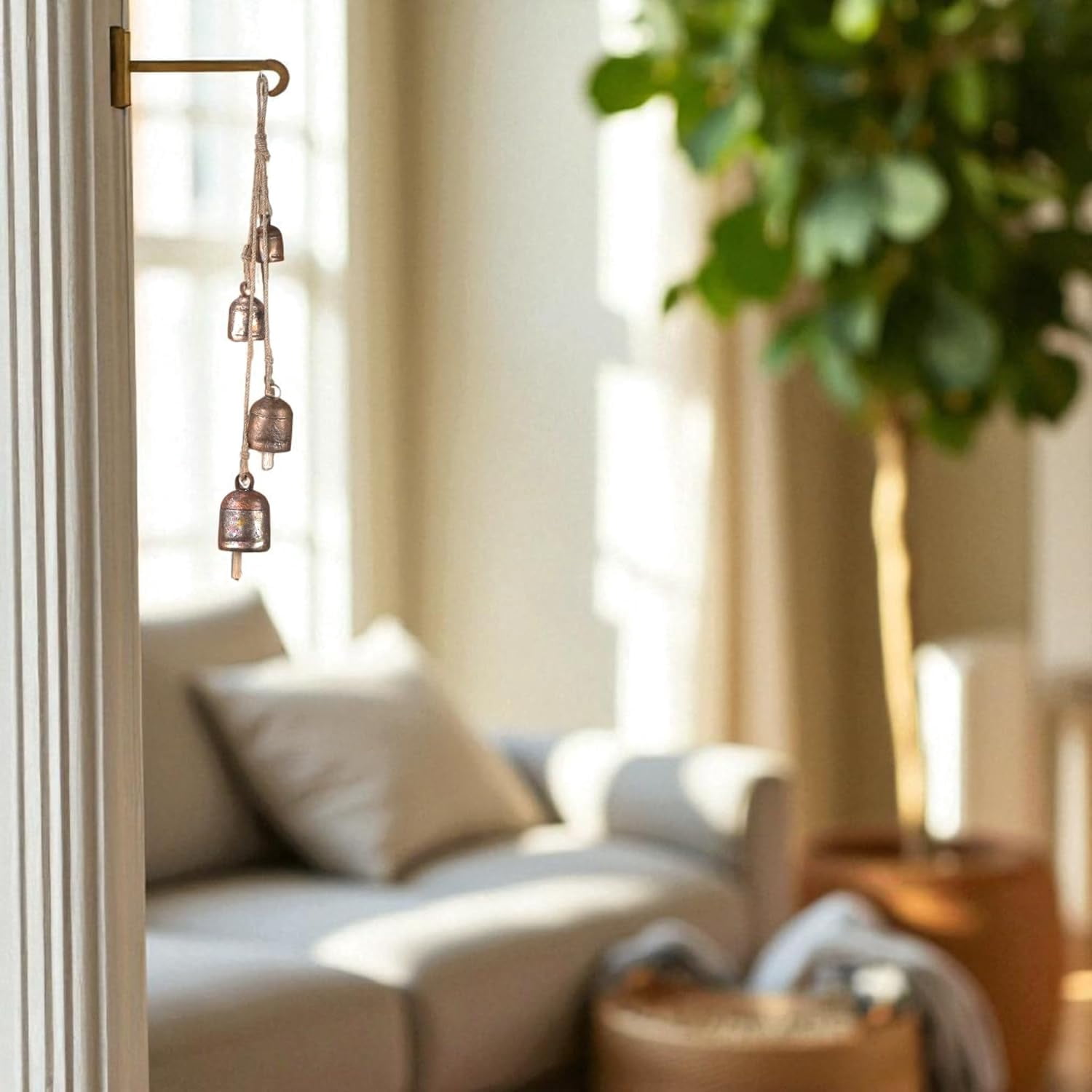 Vivanta Metal Hanging Wind Chimes & Decorative Bells for Outside – Rustic Gold Finish Tibetan Bells & Jingle Bells for Door Knob, Hanging Bells for Door | Yard Outdoor & Christmas Bells 25 inch