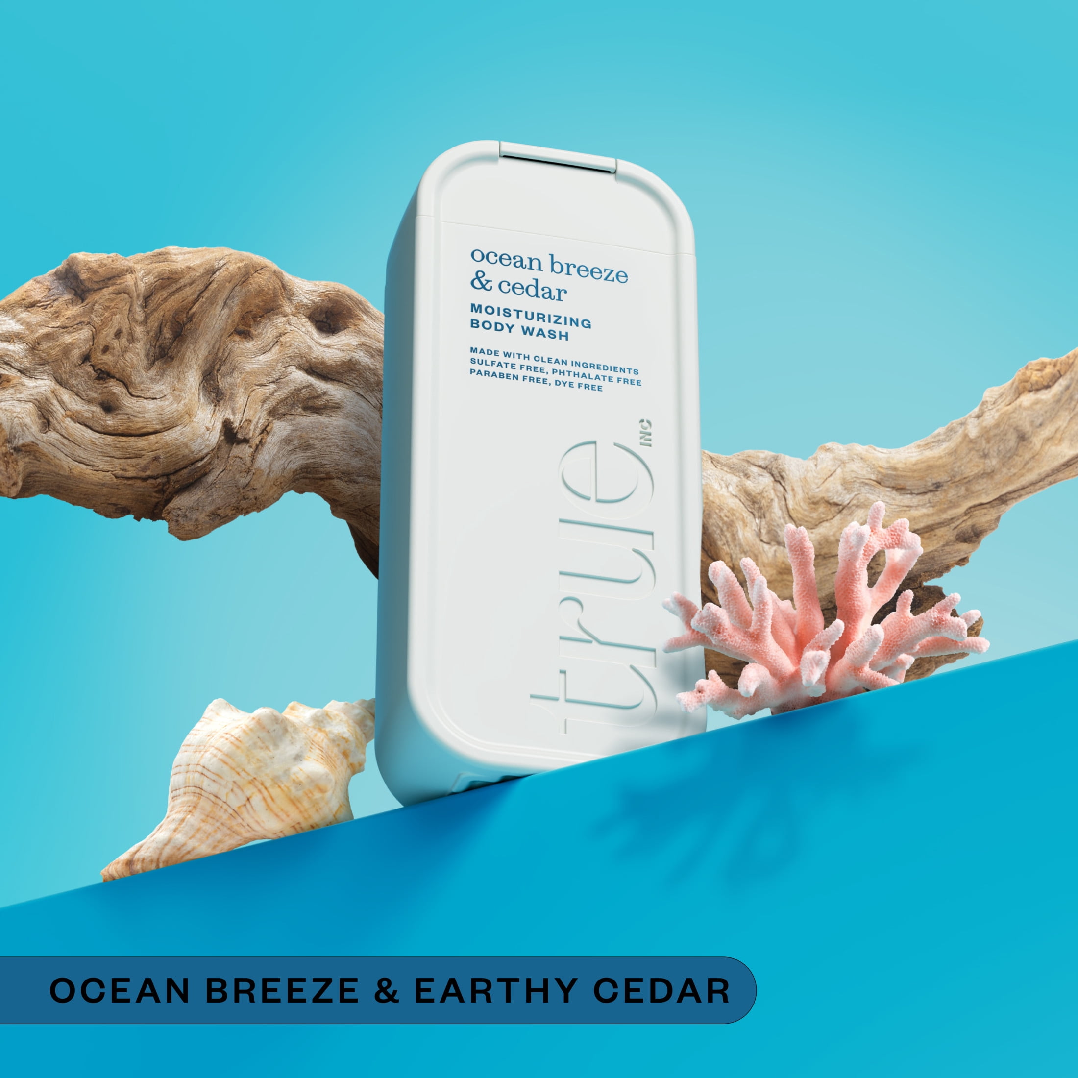 (6 pack) True Ocean Breeze & Cedar Body Wash, Sulfate-Free, Moisturizing and Hydrating Formula for Women & Men, 18 fl oz