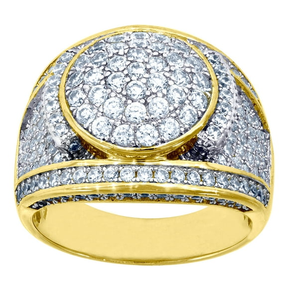 Yellow-tone 925 Sterling Silver Mens Round Cubic Zirconia Size 7 Cluster Band Fashion Ring Wedding Band for Men