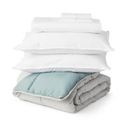 Lucid Reversible Bed in a Bag 7-Piece Comforter Set with 2 Pillows, Queen, Blue/Gray